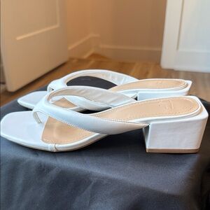 JustFab White Padded Thong Block Heel Mules